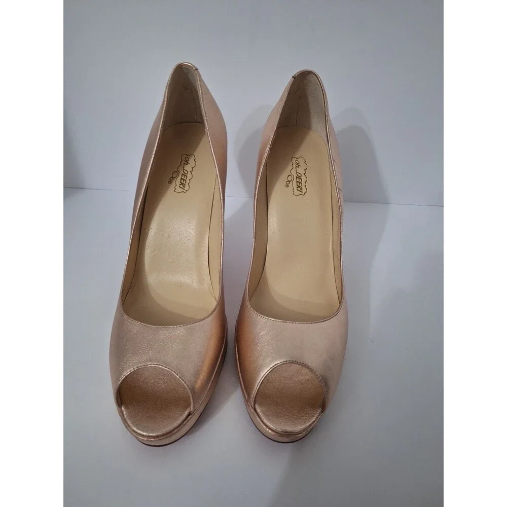 Oh! Deer! Vintage Leather Peep Toe Heels Women Sz 10 M Gold Platform Red Bottoms